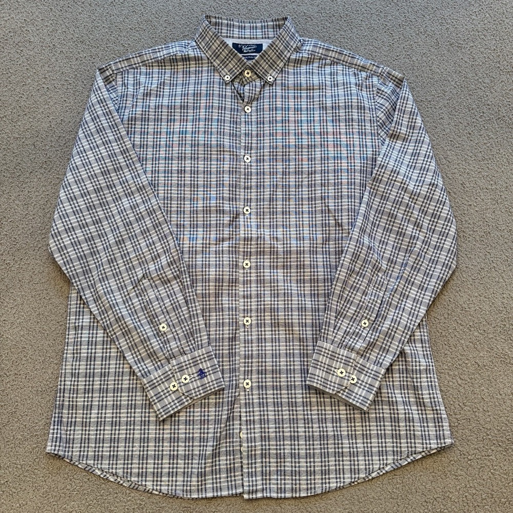 Original Penguin Heritage Slim Fit Long Sleeve Shirt Mens 16 32/33 Blue Stripe